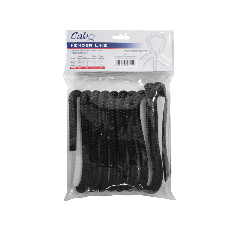 [908121] CABO Fender Line, Double Braided, w/ loop, Diam. 8mm, L 2m, Polyester, Black image